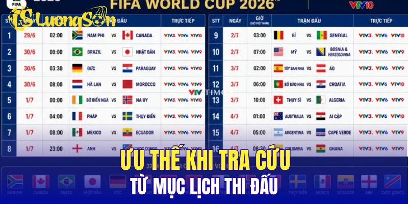 Ưu thế khi tra cứu từ mục lịch thi đấu